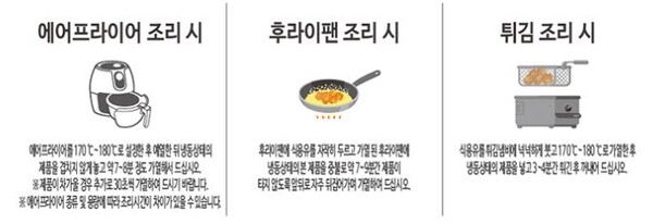 'Mokwoochon Five Grain Boneless Chicken 530g' forneceu uma receita usando uma fritadeira, uma frigideira e uma frigideira. 