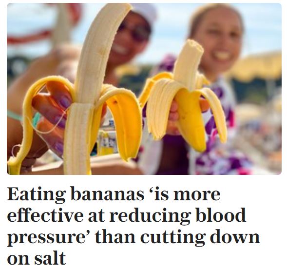바나나와 고구마 등을 먹으면 소금을 줄이는 것보다 혈압을 낮추는데 더 효과적이라는 연구 내용이 텔레그래프에 실렸다. 사진=텔레그래프 캡처